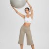 Women's Wide Leg Yoga Capris Pants with Pockets Crossover Waist Loose Plus Size Cropped Pants Casual Summer