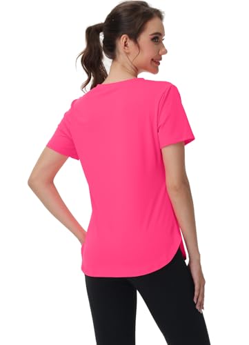 Womens Workout Tops Short Sleeve T Shirts Moisture Wicking Yoga Gym Running Hiking V Neck Athletic Tee