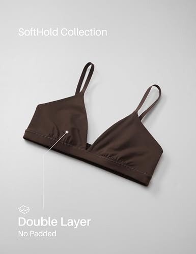 Softhold Womens Double Lined Triangle Bralette - Adjustable Straps Unlined Wireless Cami Plunge T-Shirt Everyday Bra