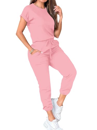 31MfCAC7PbL.jpg Women's 2 Piece Outfits Tracksuit Sets Short Sleeve Tops Jogger Pants with Pockets