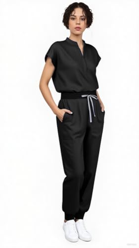 Scrubs for Women Scrub Sets, Slim Scrubs Stretch Top & Jogger Scrub Pants with Multi Pocket Yoga Waistband