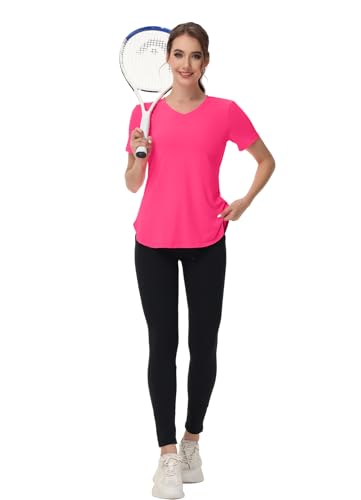 Womens Workout Tops Short Sleeve T Shirts Moisture Wicking Yoga Gym Running Hiking V Neck Athletic Tee