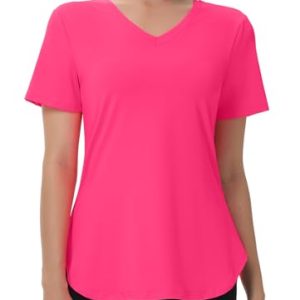 Womens Workout Tops Short Sleeve T Shirts Moisture Wicking Yoga Gym Running Hiking V Neck Athletic Tee