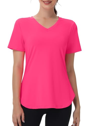 Womens Workout Tops Short Sleeve T Shirts Moisture Wicking Yoga Gym Running Hiking V Neck Athletic Tee