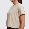 Women's Pima Cotton Workout Short Sleeve Shirts Loose Athletic Crop Tops Gym Casual Cropped T-Shirt