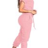 31RT-gLzIwL.jpg Women's 2 Piece Outfits Tracksuit Sets Short Sleeve Tops Jogger Pants with Pockets