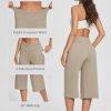Women's Wide Leg Yoga Capris Pants with Pockets Crossover Waist Loose Plus Size Cropped Pants Casual Summer