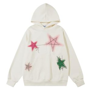 Mens Graphic Varsity Hoodies Graffiti Line Star Unisex Colorful Printing Oversized Casual Streetwear Tops