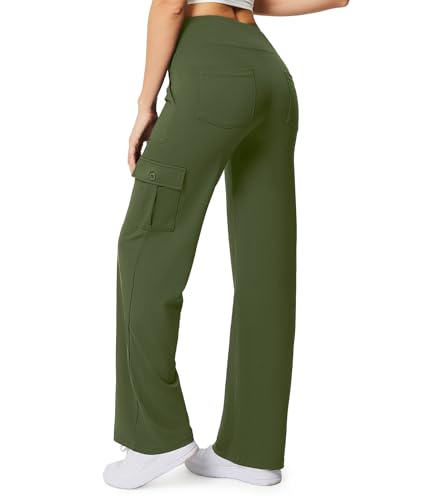Yoga Pants with Pockets for Women Wide Leg Cargo Pants High Waist Crossover Stretch Work Travel Casual Sweatpants