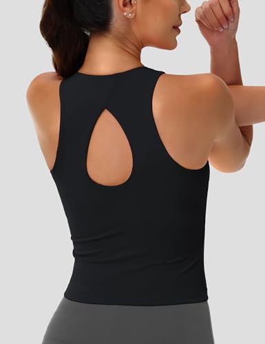 Women's Workout Tank Tops with Built in Bra Athletic Racerback Support Tanks Padded Fitted Yoga Crop Gym Activewear