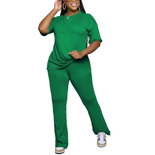 Women 2 Piece Outfits Short Sleeve Top and Flare Pants Lounge Sets Tracksuit