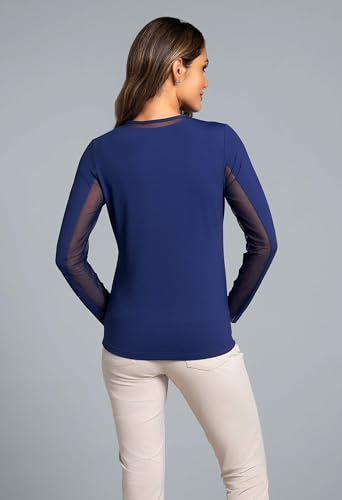 Athleisure Wear Sun Protective UPF 50 Icefil Cooling Tech Long Sleeve Crew Neck Top with Under Arm Mesh – 83000