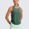 Pima Cotton Women Racerback Sleeveless Workout Tops Crew Neck Ruched Side Tanks Athletic Casual Loose Shirts