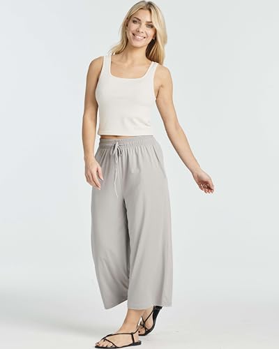 3 Pack: Women's Ultra-Soft Wide Leg Loose Capri Open Bottom Pants - Yoga Lounge Pockets(Available in Plus)