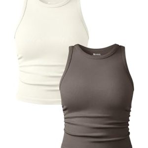 Women's 2 Piece Tank Tops Crew Neck Sleeveless Basic Stretch Casusal Yoga Crop Camis