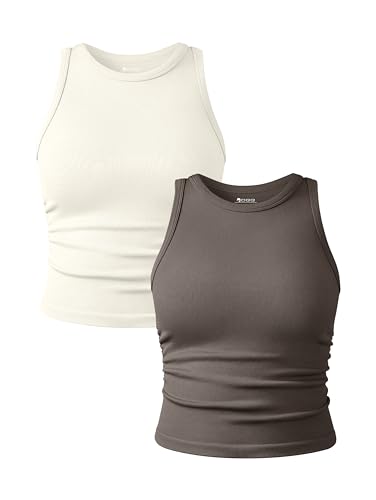 Women's 2 Piece Tank Tops Crew Neck Sleeveless Basic Stretch Casusal Yoga Crop Camis