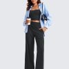 Lightweight Wide Leg Pants for Women 30" High Waisted Casual Lounge Travel Work Sweatpants Loose Fit Summer