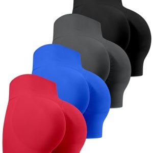 Workout Gym Biker Shorts, High Waisted Butt Lifting Scrunch Butt Sports Seamless Shorts Sets 4 Piece