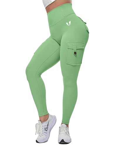 Women’s Active wear Leggings, High Waist Cargo Pockets Design, Squat-Proof and Non See-Through Pants for Workout, Yoga, Running,