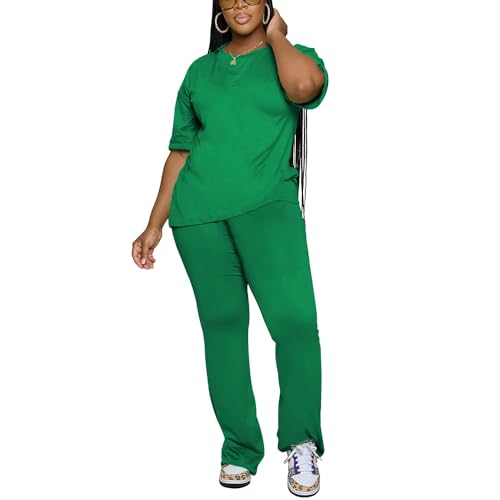 Women 2 Piece Outfits Short Sleeve Top and Flare Pants Lounge Sets Tracksuit