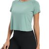 Women Short Sleeve Cross Back Workout Crop Tops Backless Yoga Athletic Gym Shirts