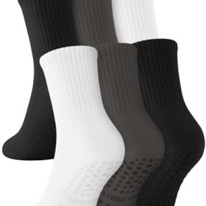 6 Pairs Grip Pilates Socks for Women, Non-slip Yoga Athletic Socks for Barre Ballet Barefoot Workout Hospital