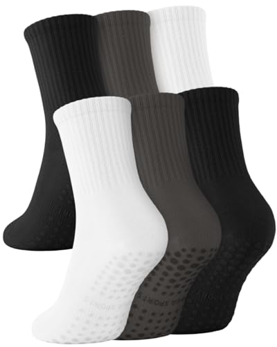 6 Pairs Grip Pilates Socks for Women, Non-slip Yoga Athletic Socks for Barre Ballet Barefoot Workout Hospital
