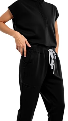 Scrubs for Women Scrub Sets, Slim Scrubs Stretch Top & Jogger Scrub Pants with Multi Pocket Yoga Waistband