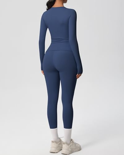 Two Pieces Women's Solid Backless Tracksuit Set Sleeves and Long Pants High-Waisted Tight Yoga Pants Long Sets