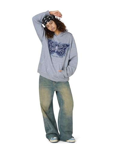 Hoodies Denim Butterfly Hoodie Casual Baggy Hooded Pullover Sweatshirts Streetwear Unisex