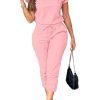 31yYaBaXNL.jpg Women's 2 Piece Outfits Tracksuit Sets Short Sleeve Tops Jogger Pants with Pockets
