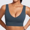 Butterluxe Womens V-Neck Longline Sports Bra - Wireless U-Shaped Open Back Yoga Low Impact Padded Crop Top