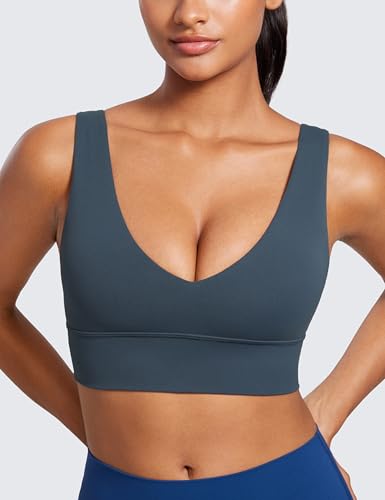 Butterluxe Womens V-Neck Longline Sports Bra - Wireless U-Shaped Open Back Yoga Low Impact Padded Crop Top
