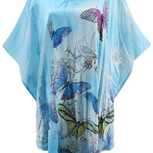Women's 100% Silk Short Robe Bathrobe Nightgown Pajama Sleepwear -Classic Batwing Sleeved