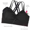 Double Down Women's Medium Impact Sports Bra, Removable Pad Inserts, Wire Free, Cross Back, Strappy Yoga Bra