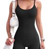 Women Workout Seamless Jumpsuit Yoga Ribbed Bodycon One Piece Spaghetti Strap Shorts Romper