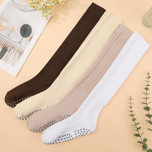 4 Pairs Grip Pilates Socks for Women,Yoga Non Slip Cotton Socks for Pilates Outfit