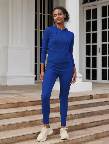 Two Piece Outfits Workout Sets-Zipper Hoodie Jacket with Sweatpants Bodycon Tracksuits Yoga Jogging Track Outfit Gym Wear-Navy