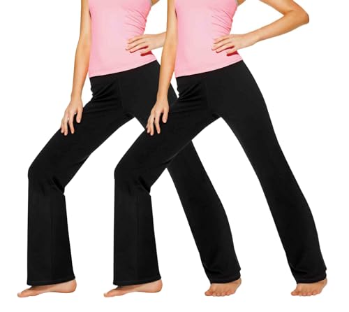 Lounge Yoga Pants Black Flared Cotton Leggings, 32.5” Inseam, Wide Waistband, No Show Coverage, Relaxed Flare Leg