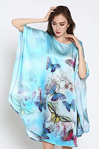 Women's 100% Silk Short Robe Bathrobe Nightgown Pajama Sleepwear -Classic Batwing Sleeved