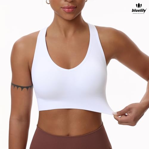 Women's Sports Bras 3 Pack Racerback Medium Support Bras V-Neck Padded Workout Seamless Yoga Athletic Bras