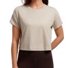 Women's Pima Cotton Workout Short Sleeve Shirts Loose Athletic Crop Tops Gym Casual Cropped T-Shirt