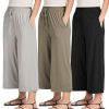 3 Pack: Women's Ultra-Soft Wide Leg Loose Capri Open Bottom Pants - Yoga Lounge Pockets(Available in Plus)