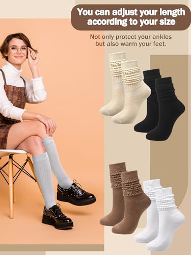 4 Pairs Slouch Socks for Women Bulk Stacked Boot 80s 90s Neon Slouch Knit Scrunchie Socks