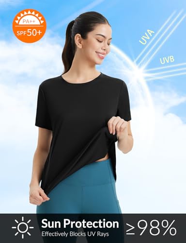 Women's Short Sleeve Workout Tops Athletic Running Shirts Quick Dry T-Shirts Loose Fit Gym Yoga Tee UPF 50+