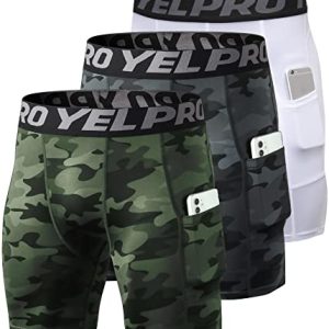 Compression Shorts Men 1/3 Pack, Dry Fit Compression Underwear Spandex Running Shorts, Workout Athletic Shorts Pocket