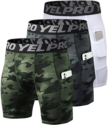 Compression Shorts Men 1/3 Pack, Dry Fit Compression Underwear Spandex Running Shorts, Workout Athletic Shorts Pocket