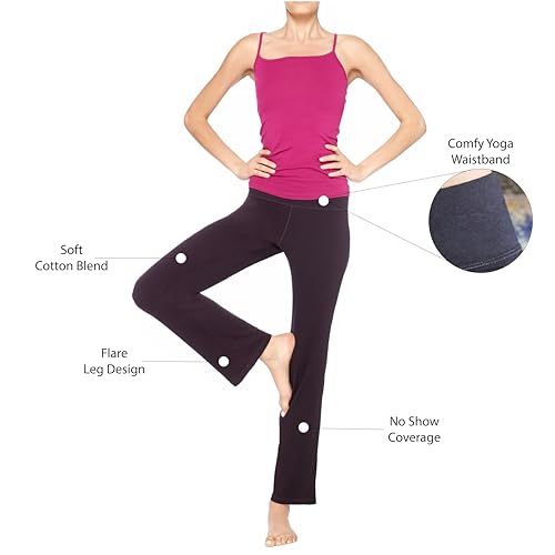 Lounge Yoga Pants Black Flared Cotton Leggings, 32.5” Inseam, Wide Waistband, No Show Coverage, Relaxed Flare Leg