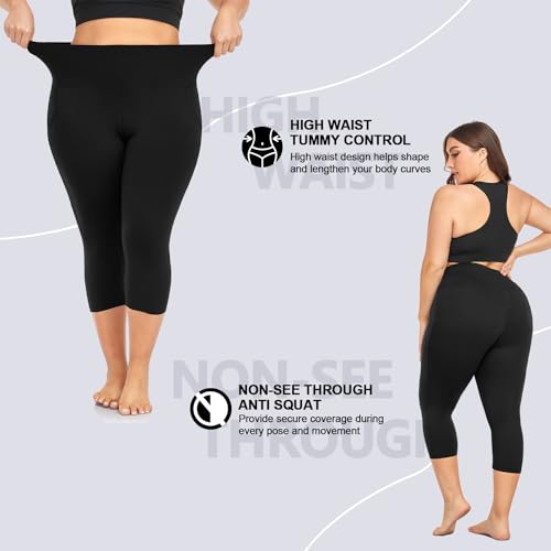 Plus Size Capri Leggings for Women- XL-4XL High Waist Tummy Control Stretchy Workout Yoga Pants Plus Capris