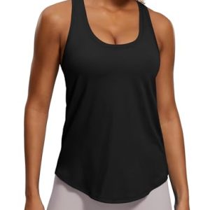 Womens Pima Cotton Racerback Workout Tank Tops Scoop Neck Athletic Loose Sleeveless Shirts